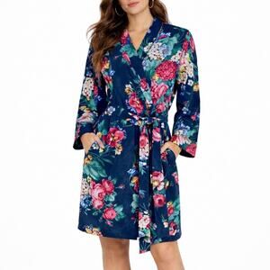 Johnny Was Evelyn Silk Sleep Robe Floral Print Cozy Size XS